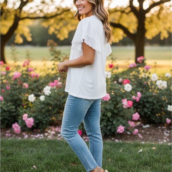 Black Tape Tops - Elegant White Lace Trim Top